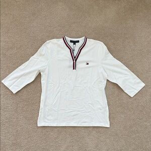 Tommy Hilfiger Men's White Long Sleeve Tee with Navy Accents